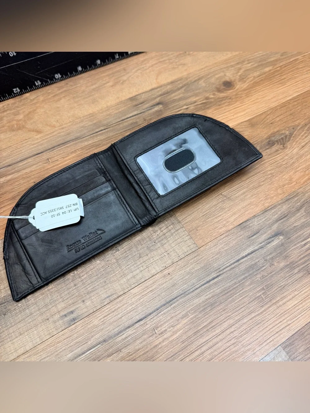 Rogue wallet Black Leather Card Holder with Green Accent